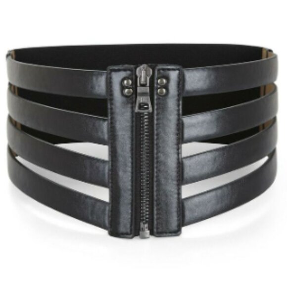 BCBGMAXAZRIA BELT – BLACK ZIP UP CORSET BELT WITH 4 STRAPS - NWOT - Picture 1 of 16